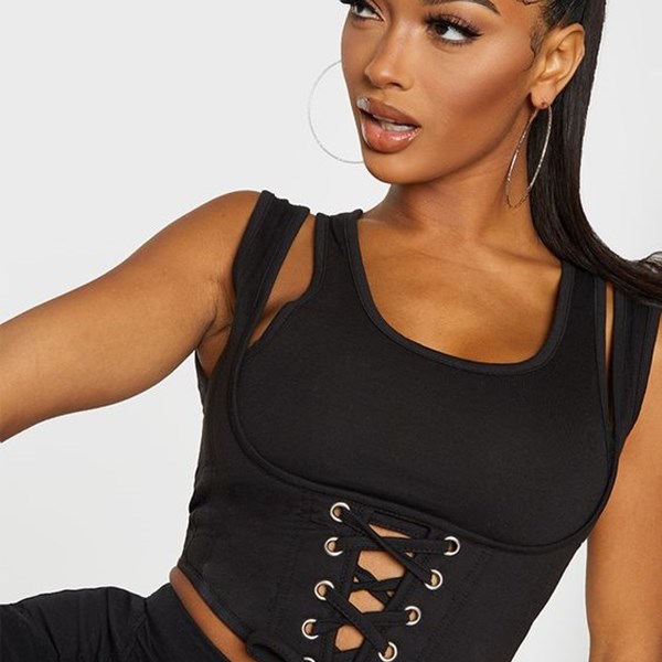 SHAPE STONE COTTON PADDED LACE UP CORSET CROP TOP | Top & shirts