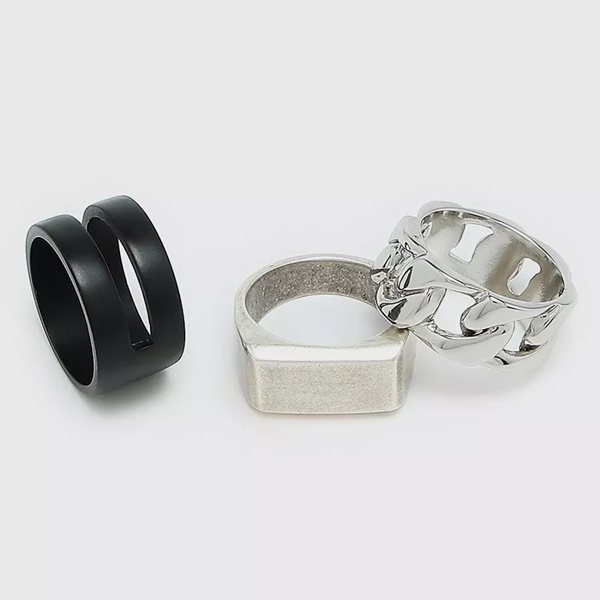 3 PACK CHAIN BAND RING - SILVER | ACCESSORIES