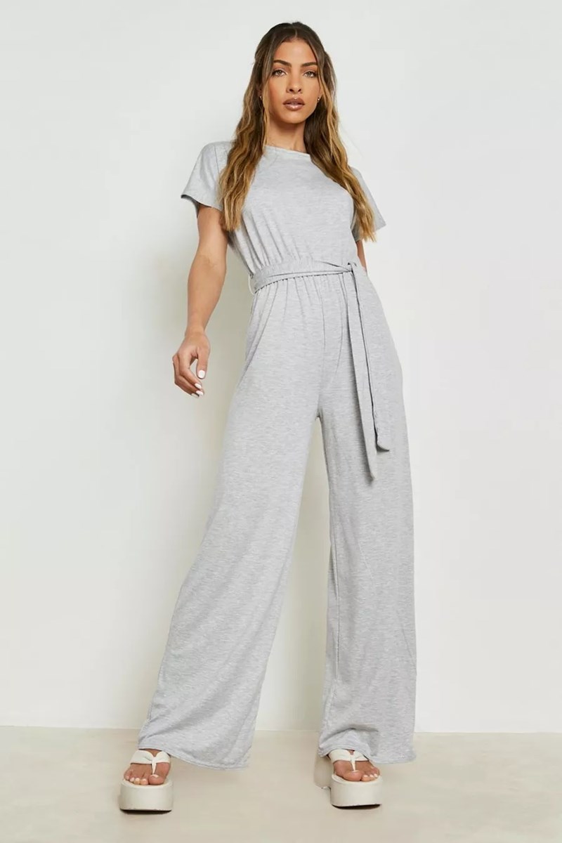 WIDE LEG BELTED JUMPSUIT - GREY | TROUSERS&SHORTS