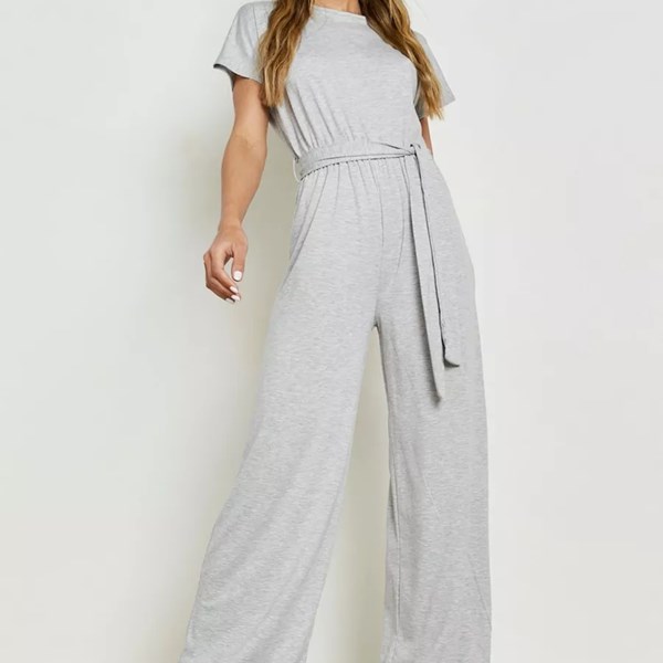 WIDE LEG BELTED JUMPSUIT - GREY | TROUSERS&SHORTS