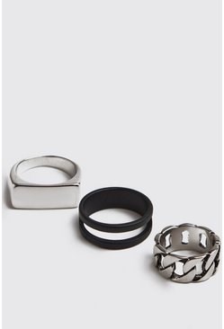 3 PACK CHAIN BAND RING - SILVER | ACCESSORIES