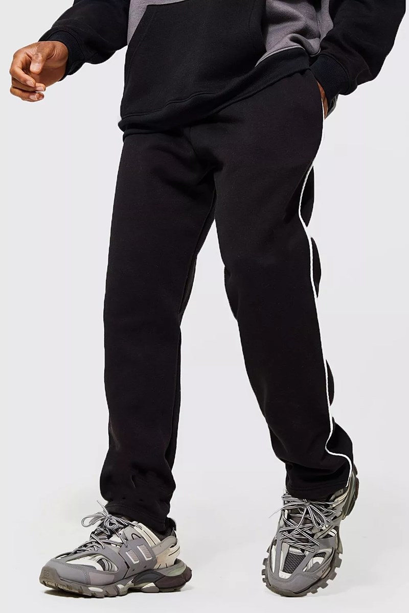 REGULAR FIT JOGGERS WITH PIPING - BLACK |  TROUSERS&SHORTS SPORT