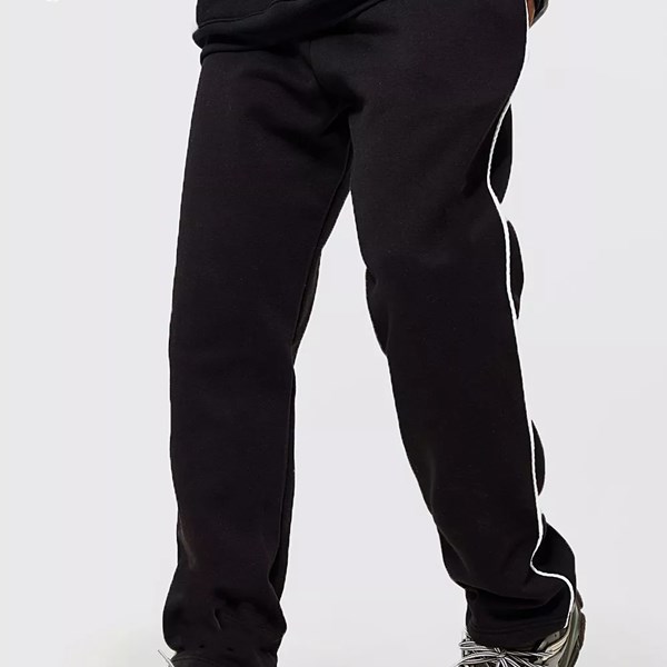 REGULAR FIT JOGGERS WITH PIPING - BLACK |  TROUSERS&SHORTS SPORT