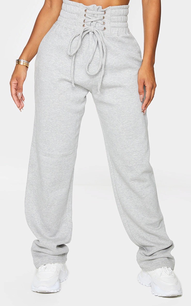 SHAPE GREY CORSET DETAIL WIDE LEG JOGGERS | Activewear