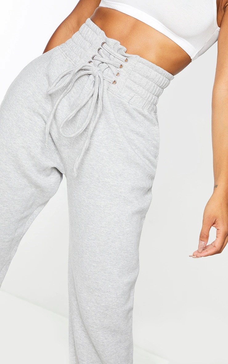 SHAPE GREY CORSET DETAIL WIDE LEG JOGGERS | Activewear